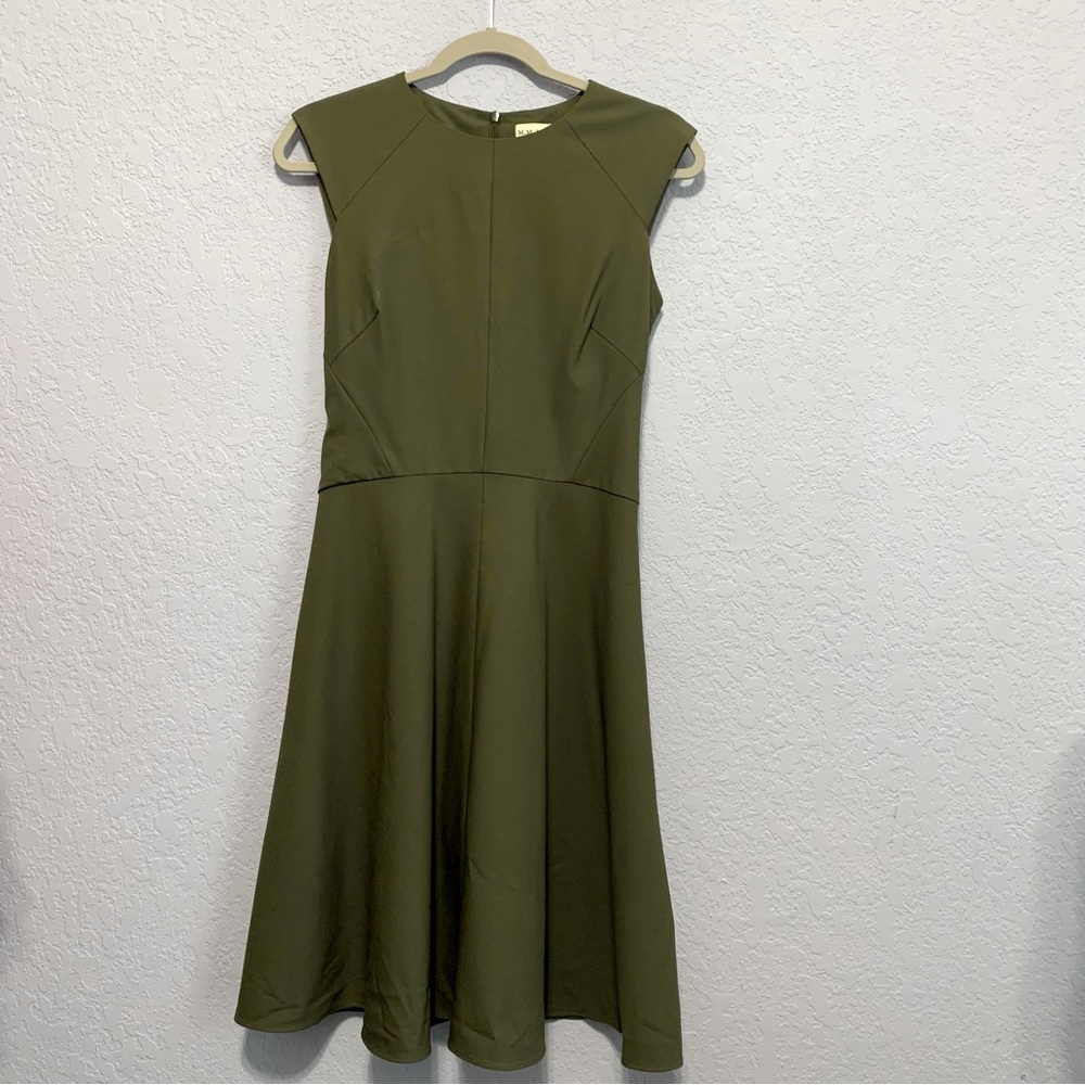 MM LaFleur Wool Olive Green Cap Sleeve Fit And Flare Stretch Dress